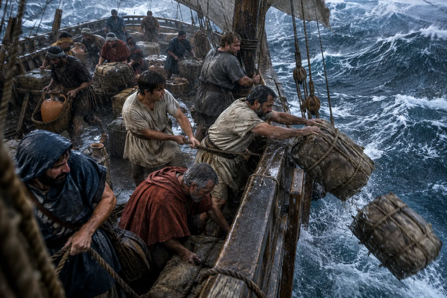 Cargo overboard (Acts 27:18)