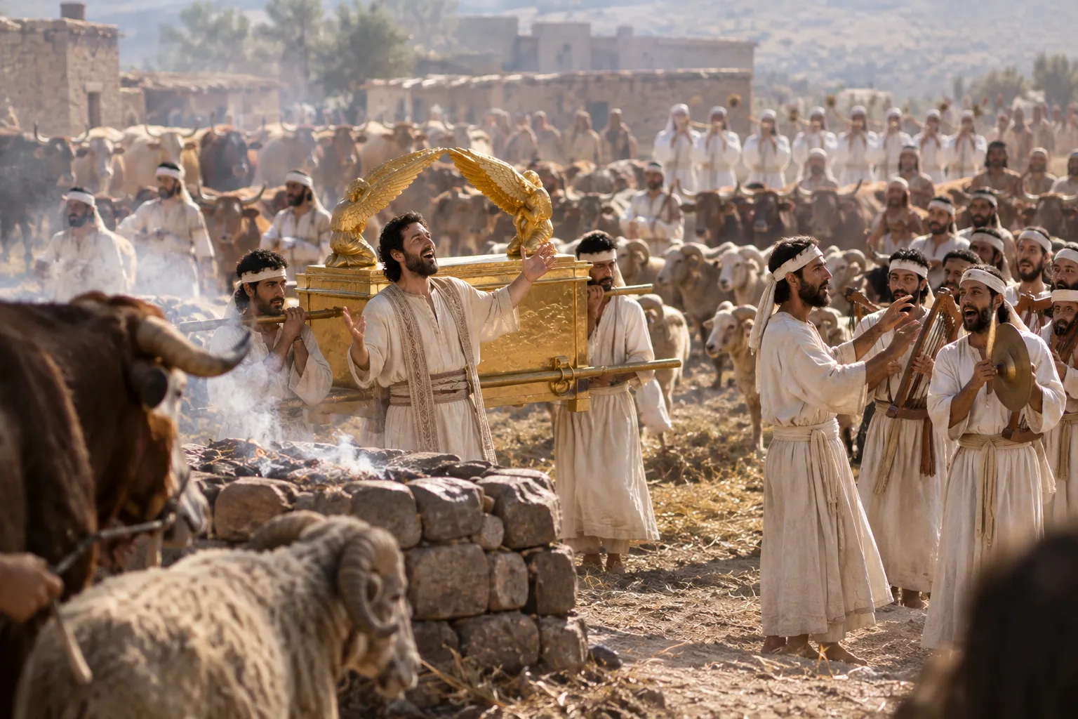 Offerings and rejoicing before the ark (1 Chronicles 15:25–28)