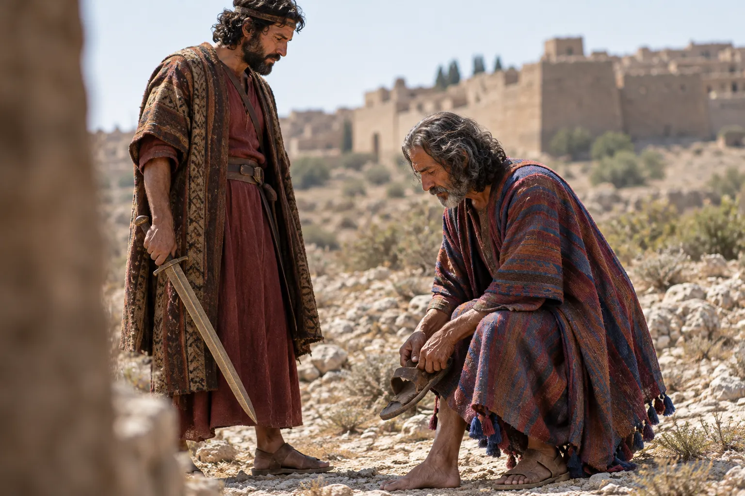 Sandals removed on holy ground (Joshua 5:13–15)
