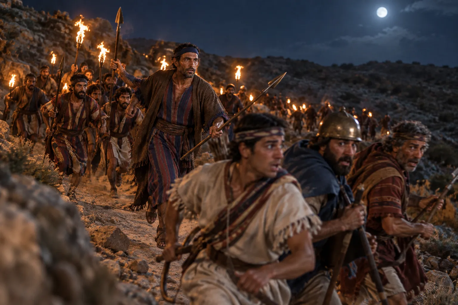 Abram routs the invaders by night (Genesis 14:14–15)