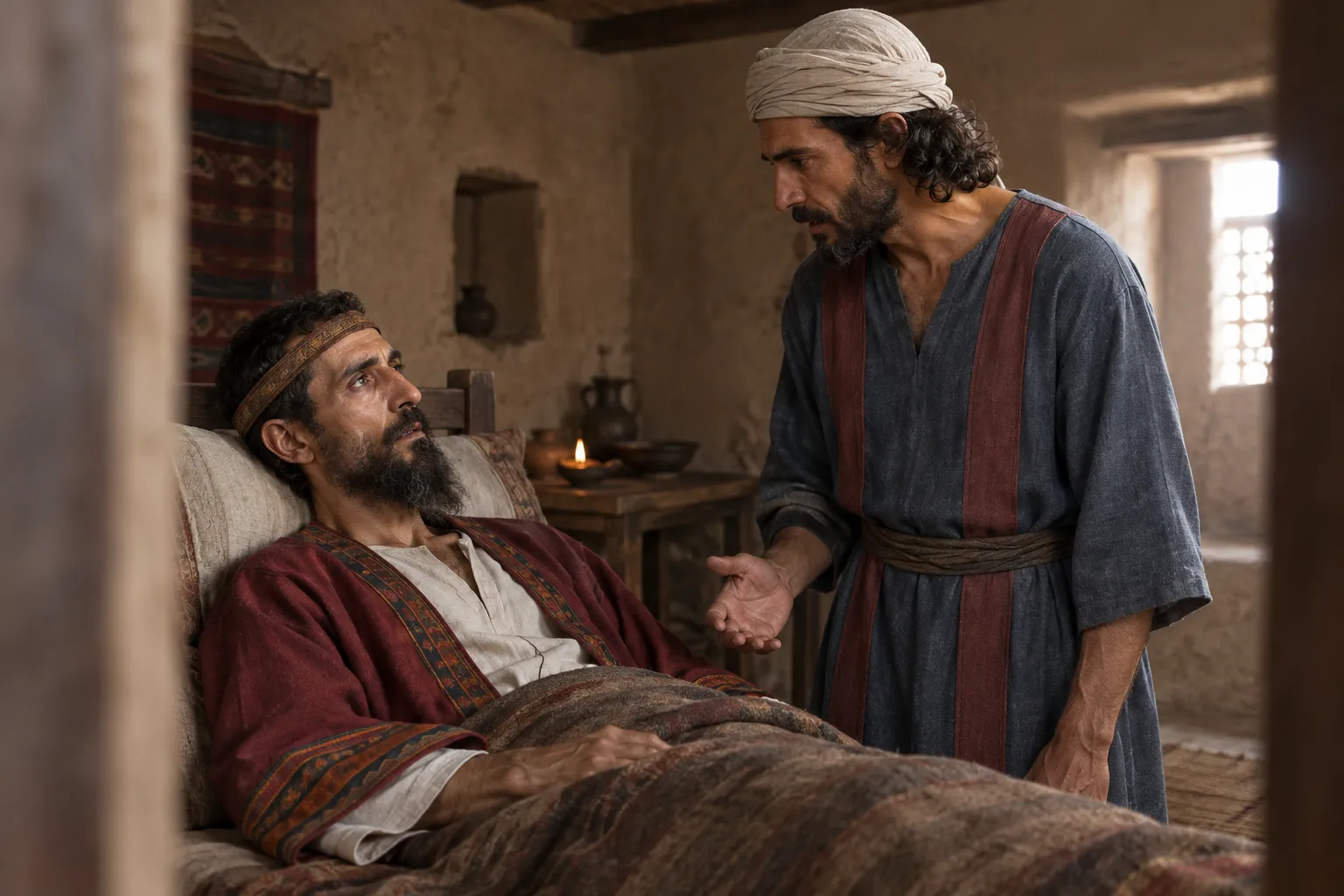 Isaiah warns the mortally ill king (Isaiah 38:1)