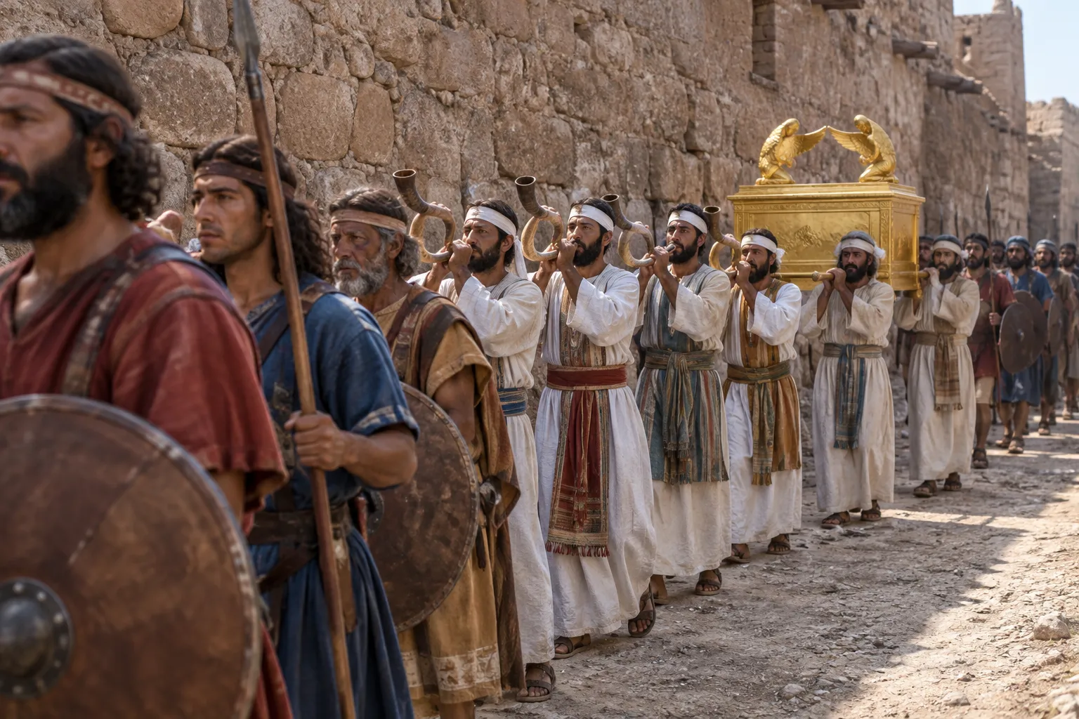 The horns before the ark (Joshua 6:8–9)
