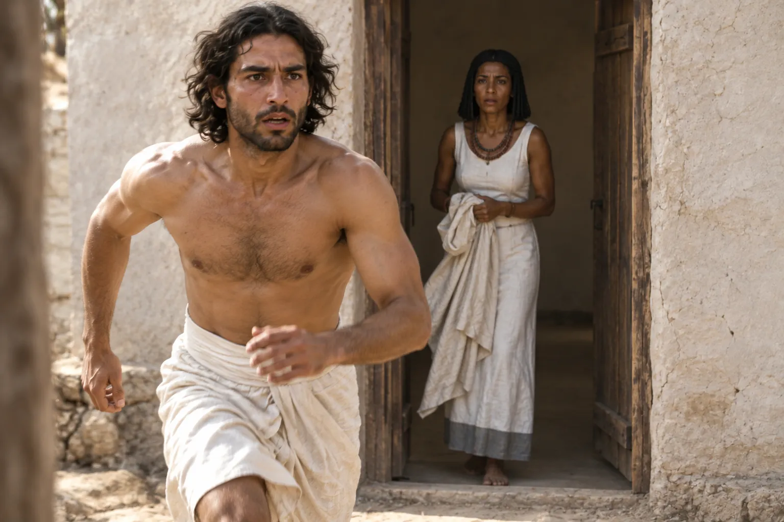 Joseph Escapes, Leaving His Cloak (Genesis 39:11–13)