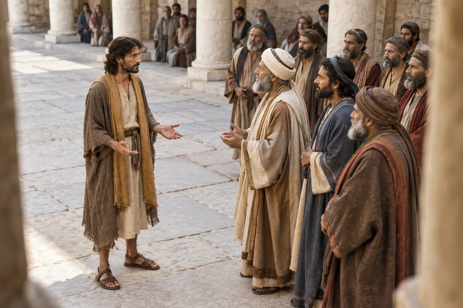 Jesus questioned in the Temple courts (Luke 20:1–2)
