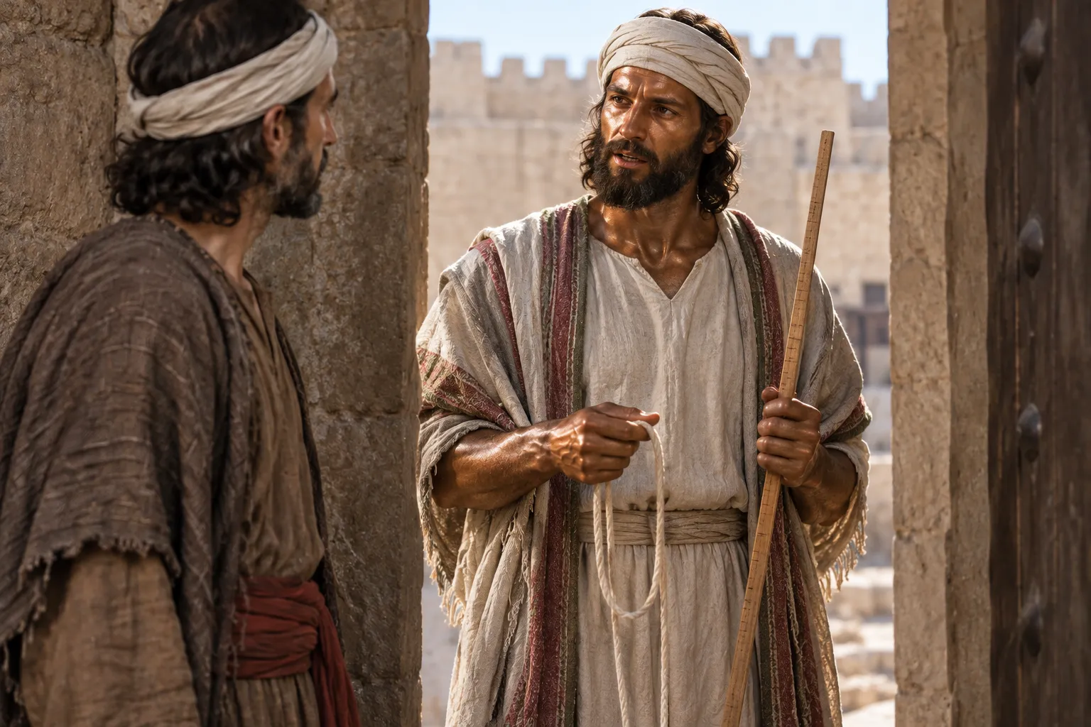 The bronze-like man at the gateway (Ezekiel 40:3–5)