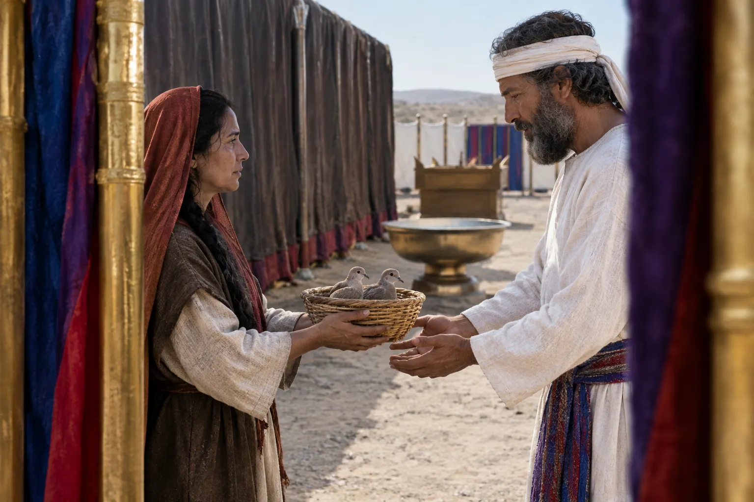Two birds brought to the priest (Leviticus 15:29)