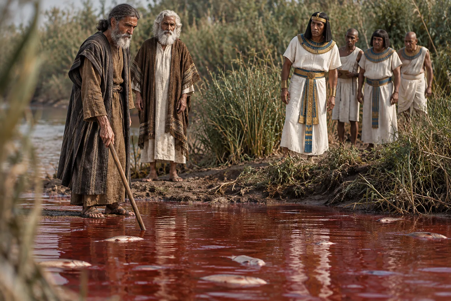 The Nile turns to blood (Exodus 7:20–21)