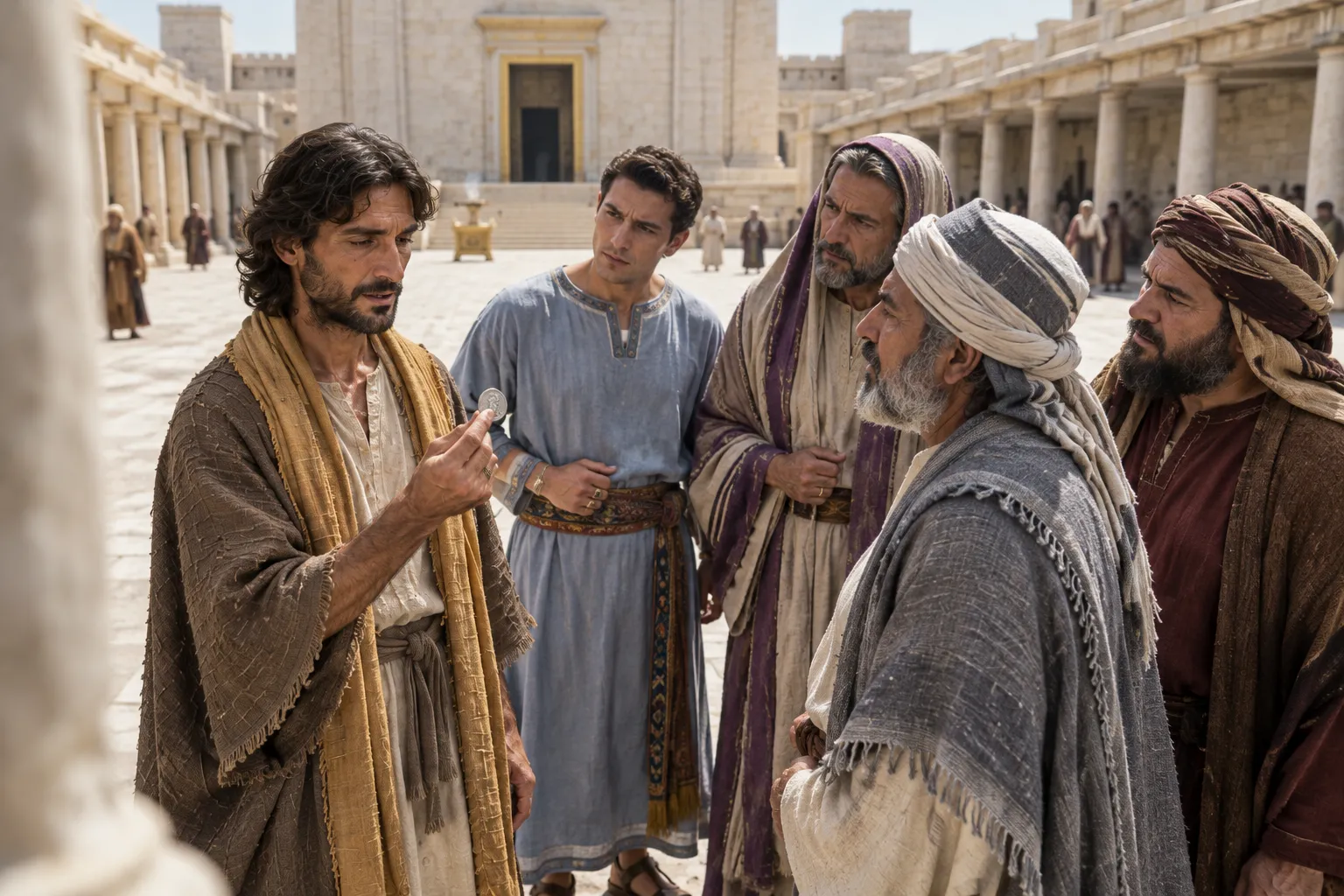 Jesus inspects the denarius (Mark 12:13–17)