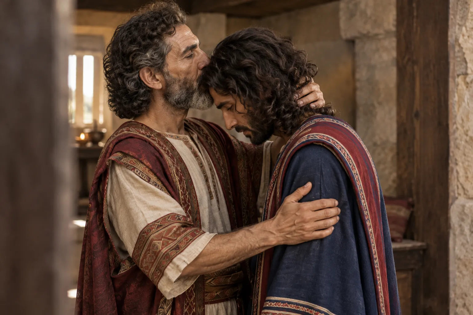 David kisses Absalom (2 Samuel 14:33)