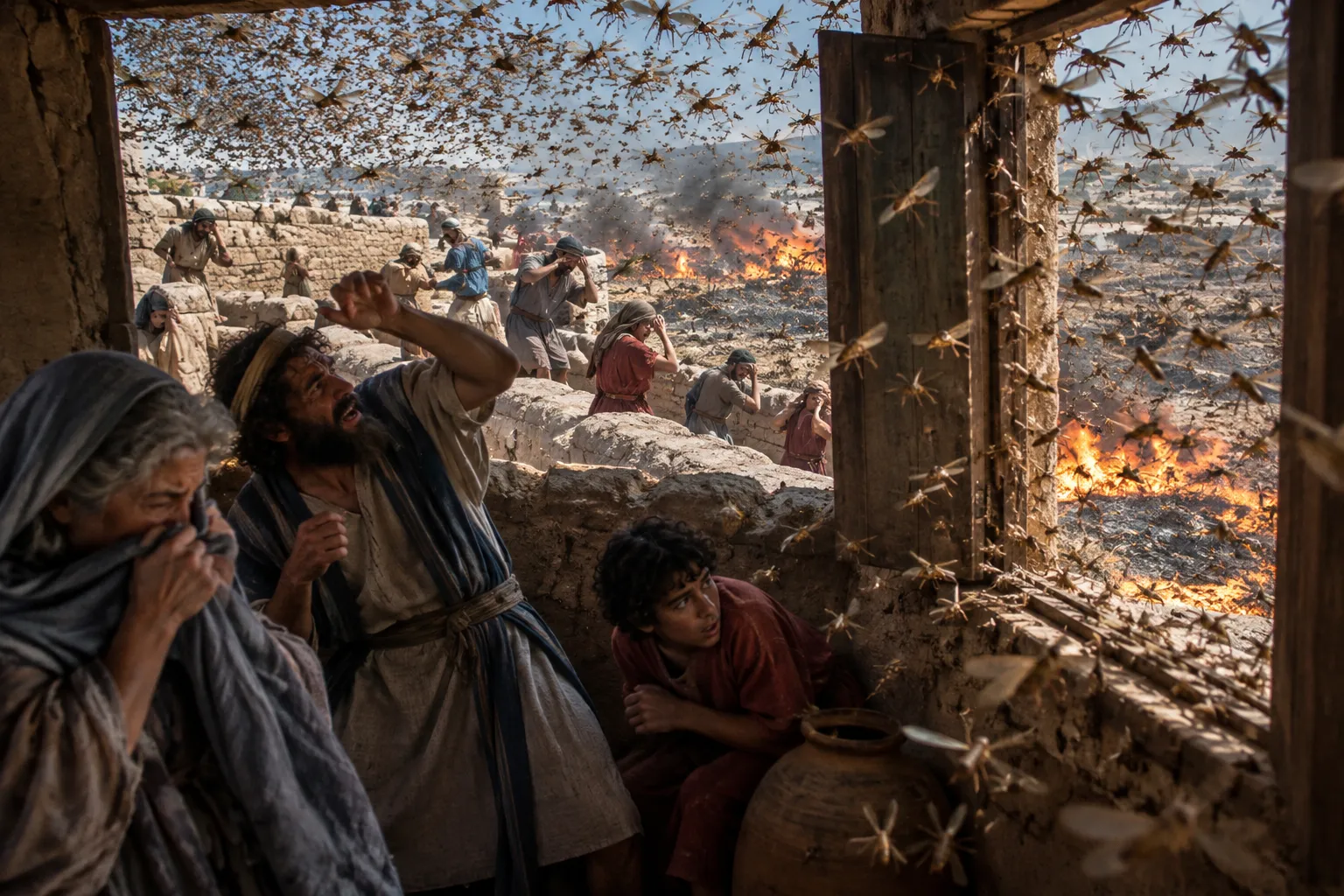 The locust army enters the city (Joel 2:2–10)