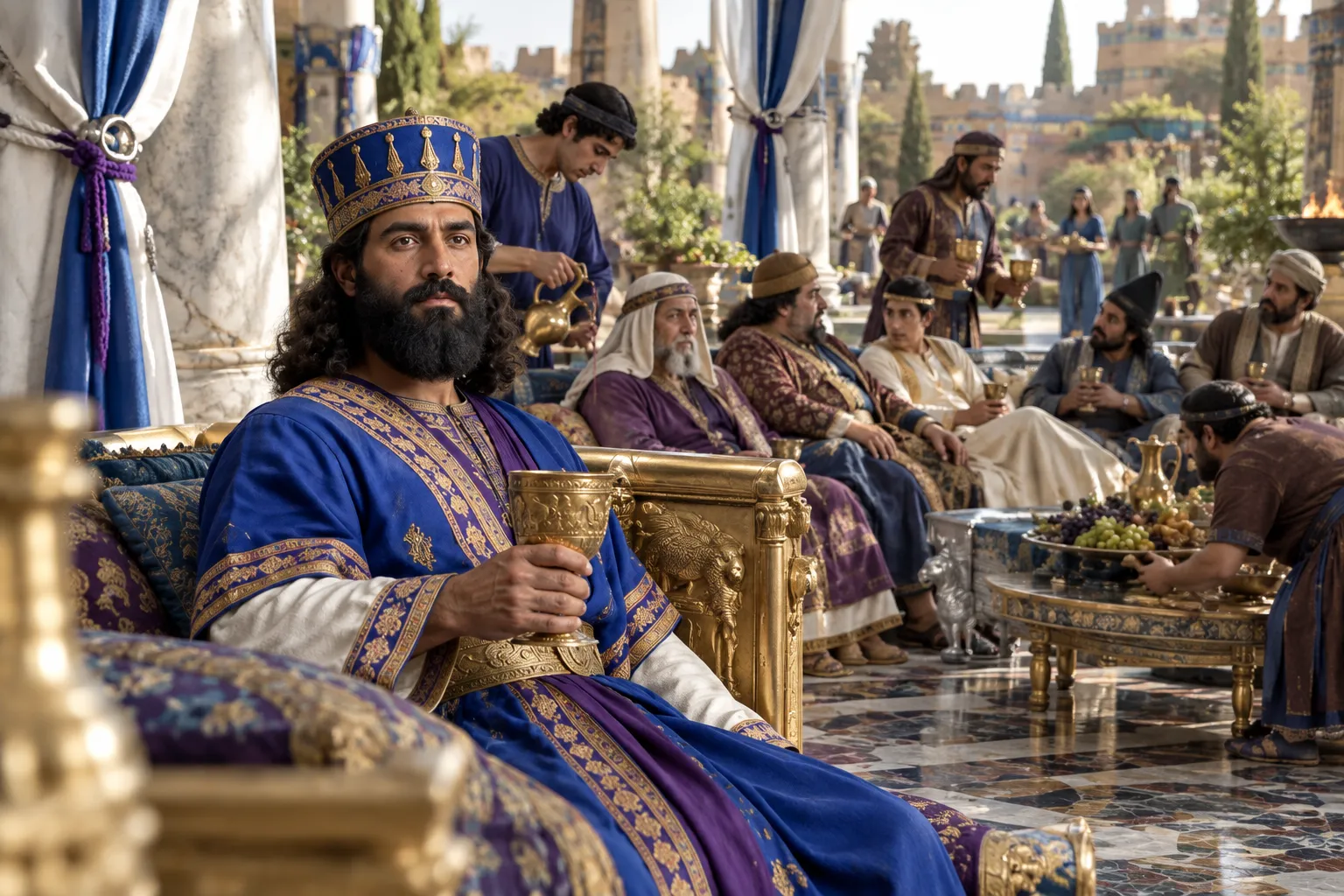 The seven-day feast in the palace garden (Esther 1:5–8)