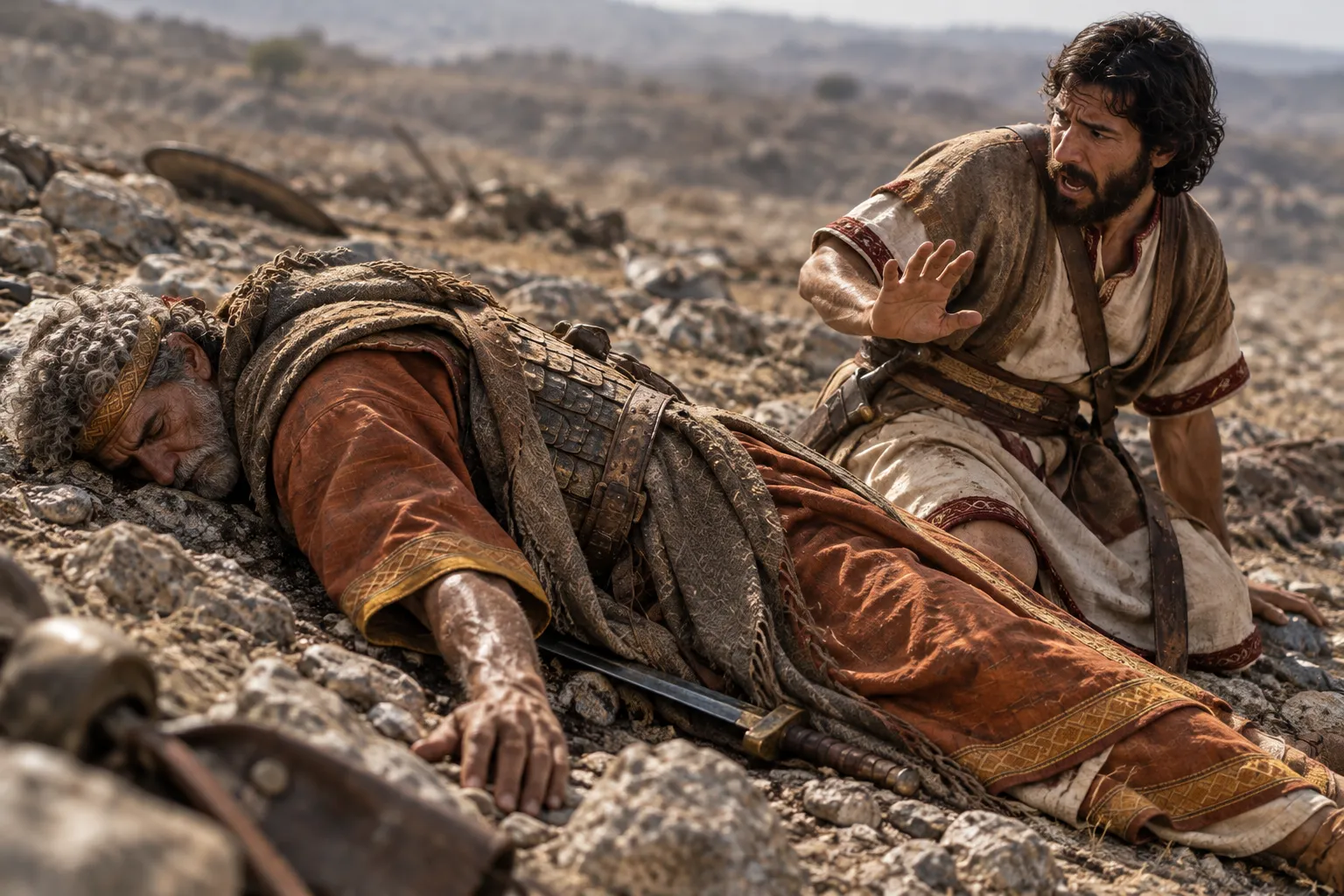 Saul falls on his sword (1 Chronicles 10:3–4)
