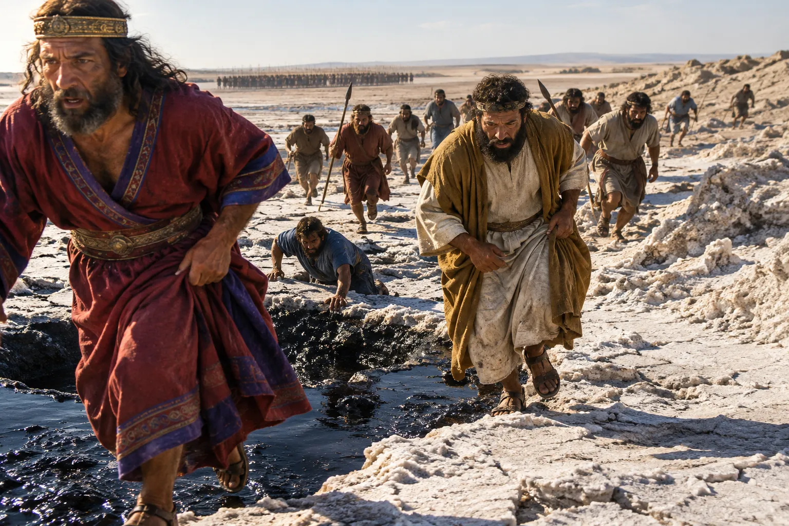 The defeated kings flee the tar pits (Genesis 14:10)