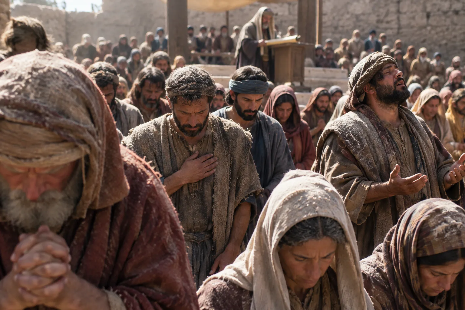 The assembly fasts and confesses (Nehemiah 9:1–3)