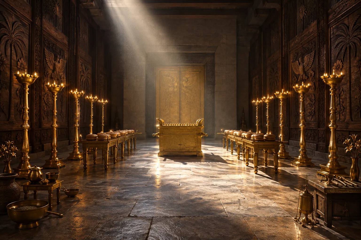 Pure gold before the inner sanctuary (2 Chronicles 4:19–22)