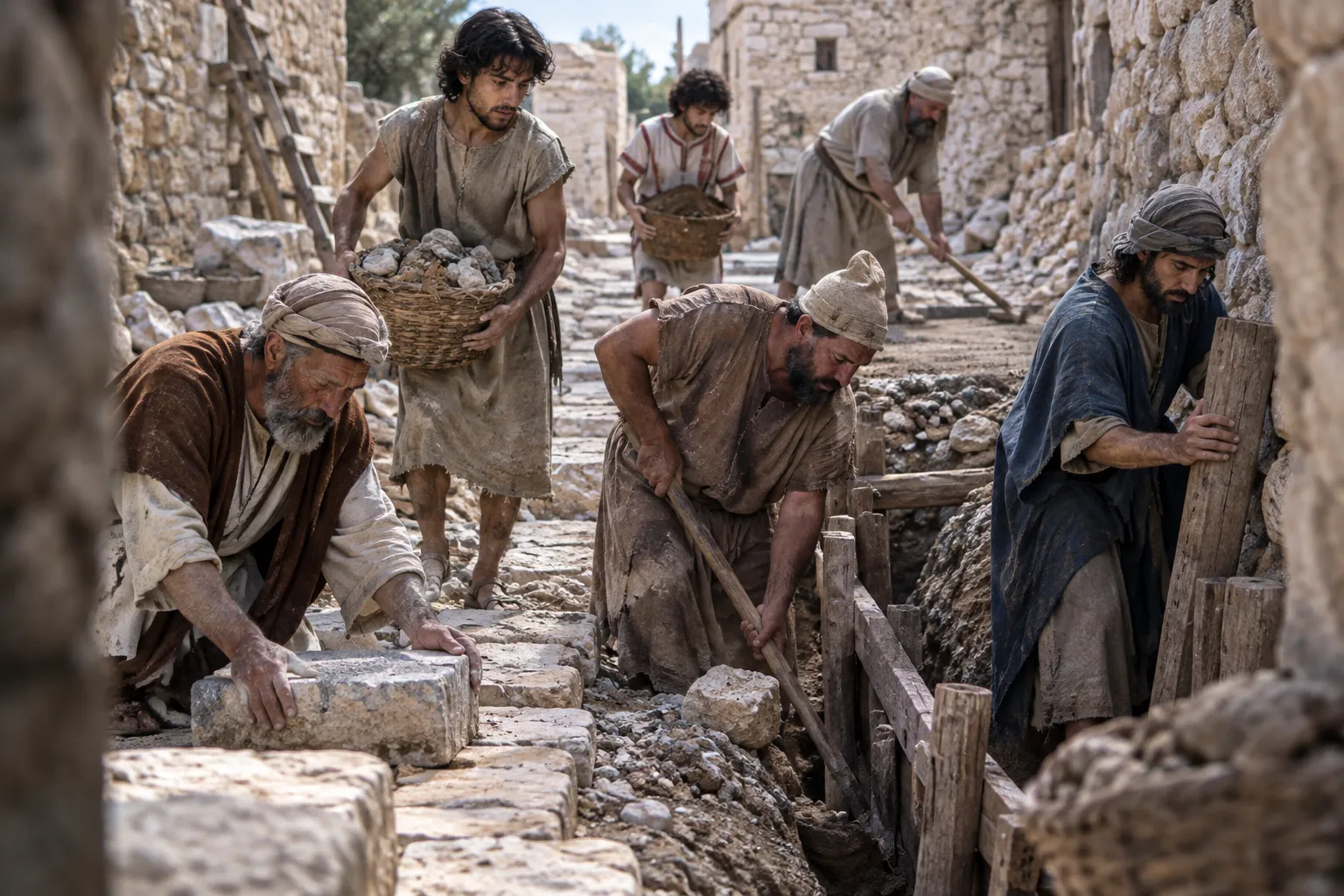 Jerusalem rebuilt in distress (Daniel 9:24–25)