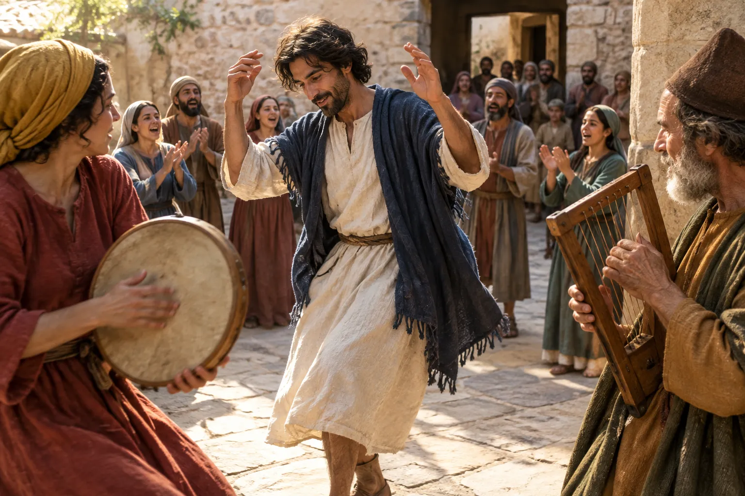 Praise with dance and instruments (Psalms 149:2–3)