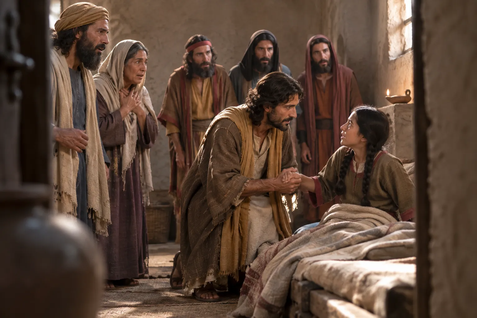 Jesus takes the girl by the hand (Mark 5:37–42)