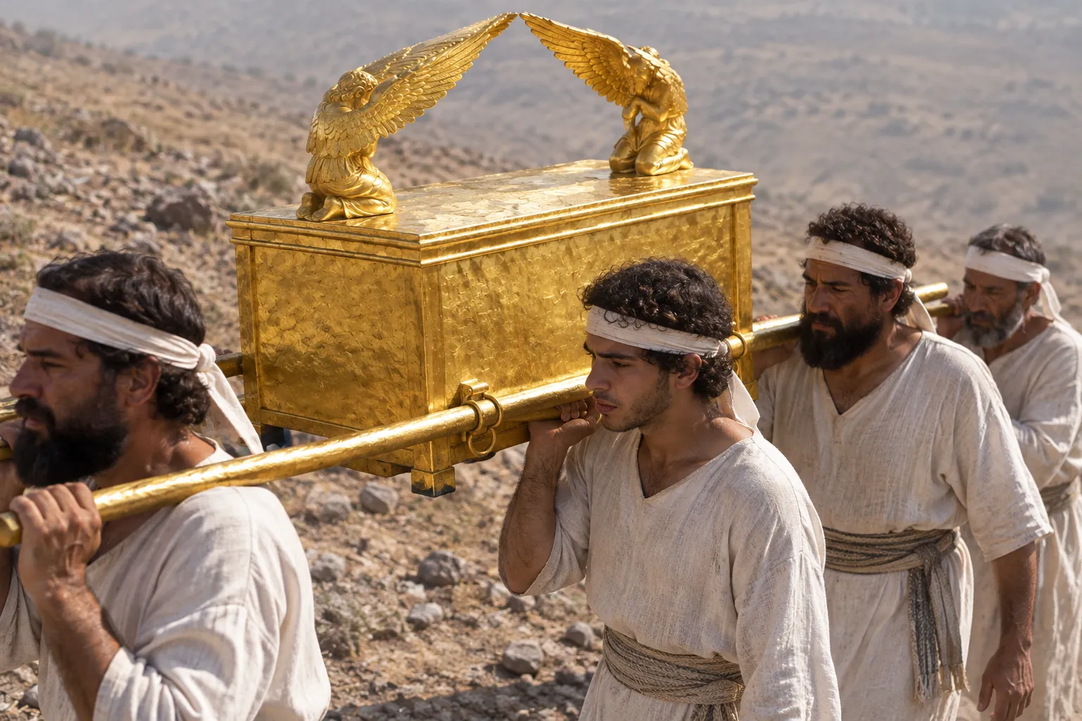 The Levites bear the ark properly (1 Chronicles 15:14–15)