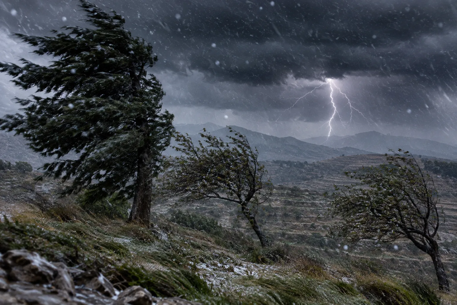 Wind and storm fulfilling His word (Psalms 148:8–10)