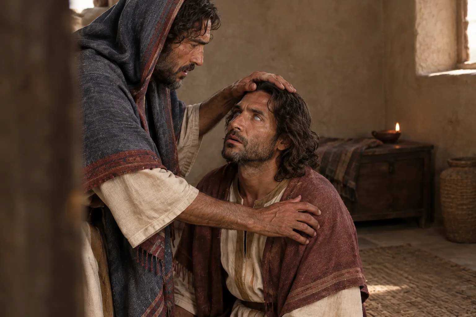 Ananias lays hands on Saul (Acts 9:17–18)