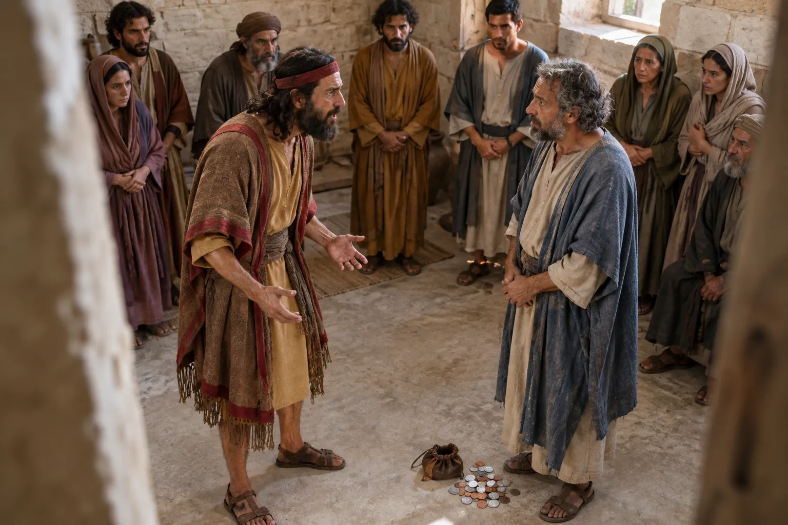 Peter confronts Ananias (Acts 5:2–4)