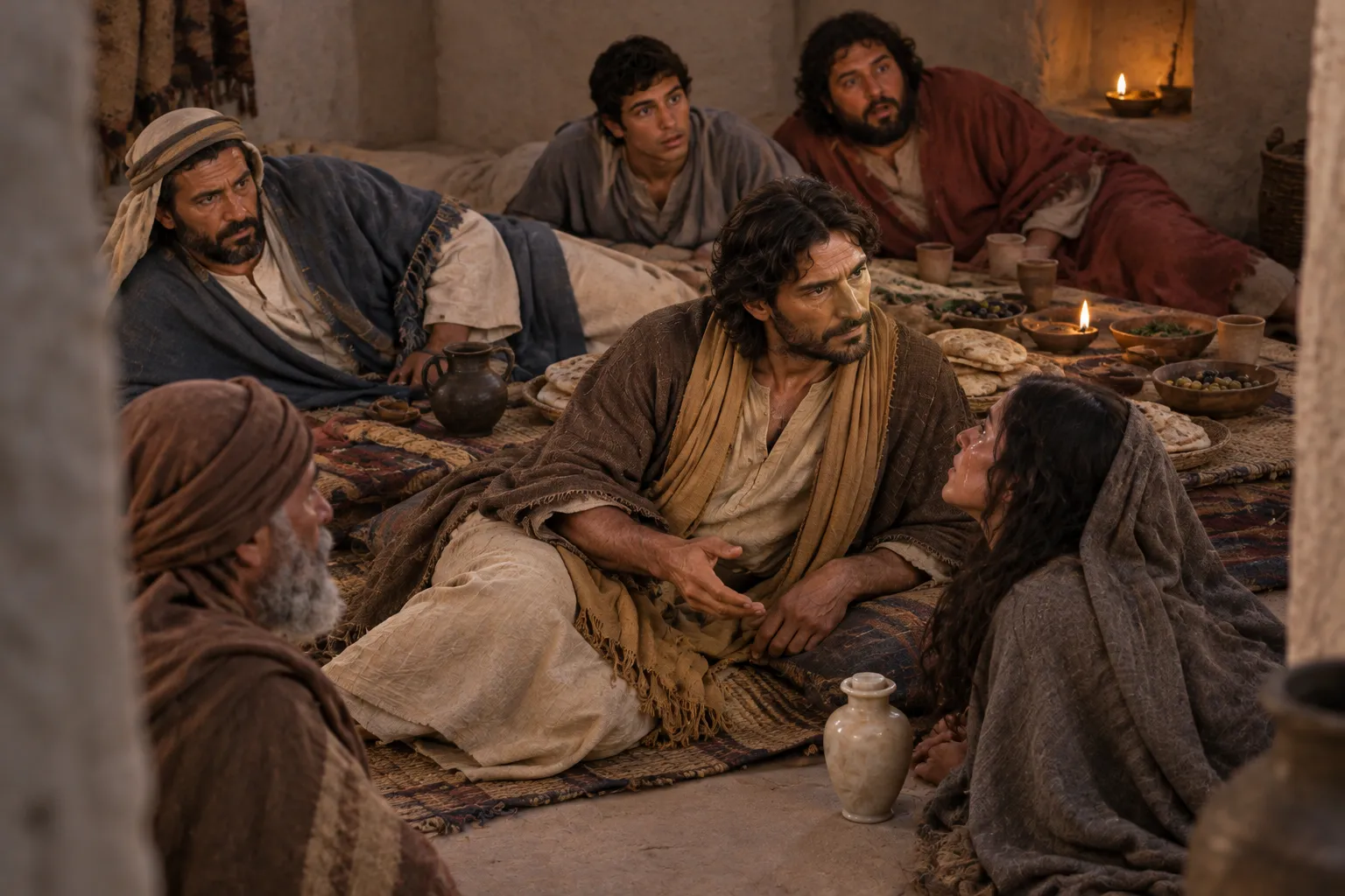 Jesus tells the woman she is forgiven (Luke 7:48–50)