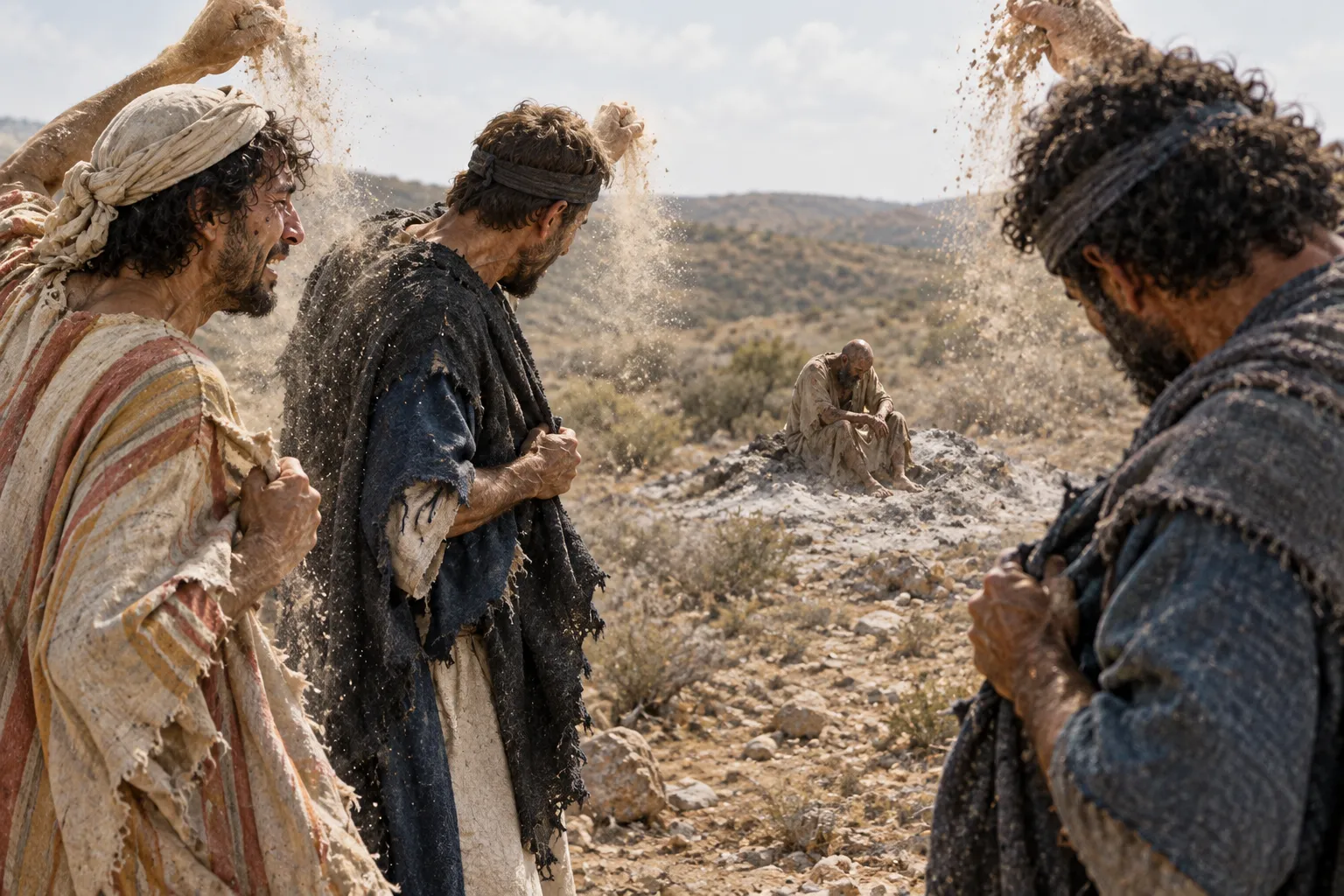 The three friends barely recognize Job (Job 2:11–12)