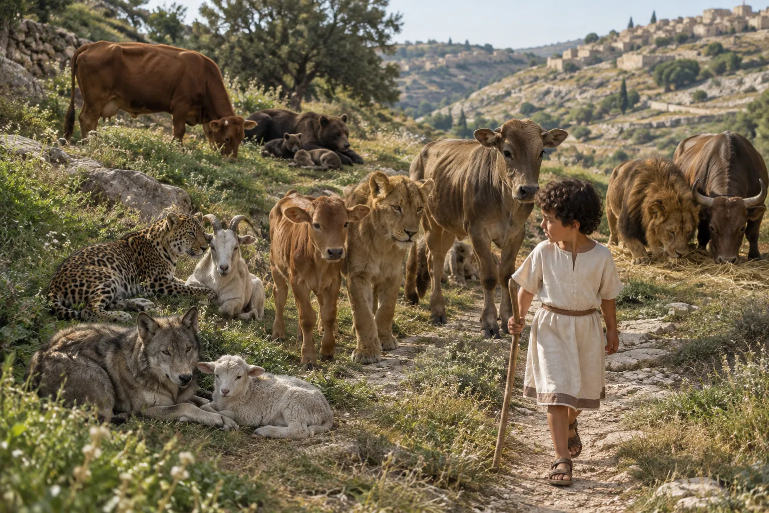 The child leads the peaceable animals (Isaiah 11:6–7)