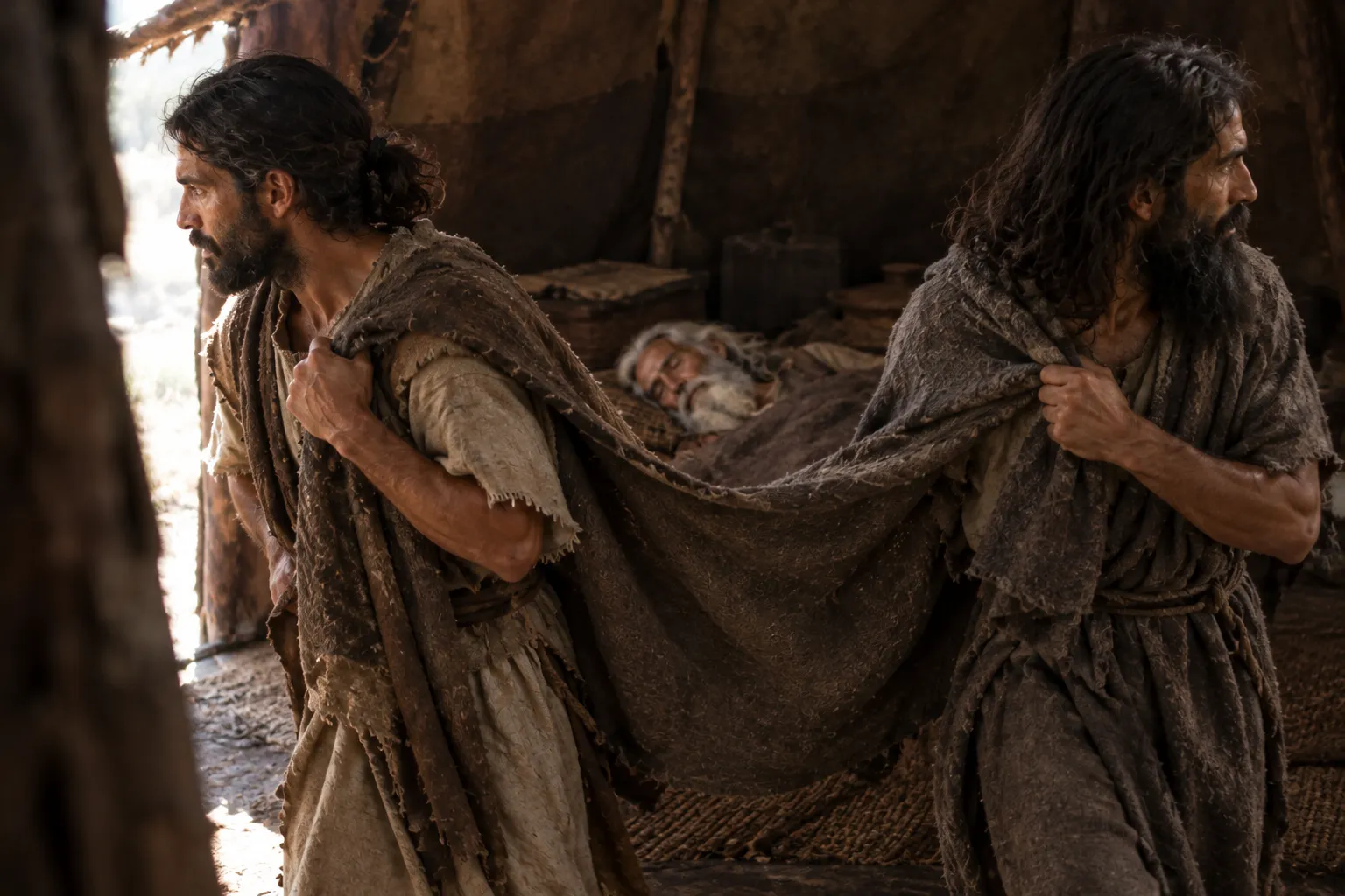 Shem and Japheth cover their father (Genesis 9:23)