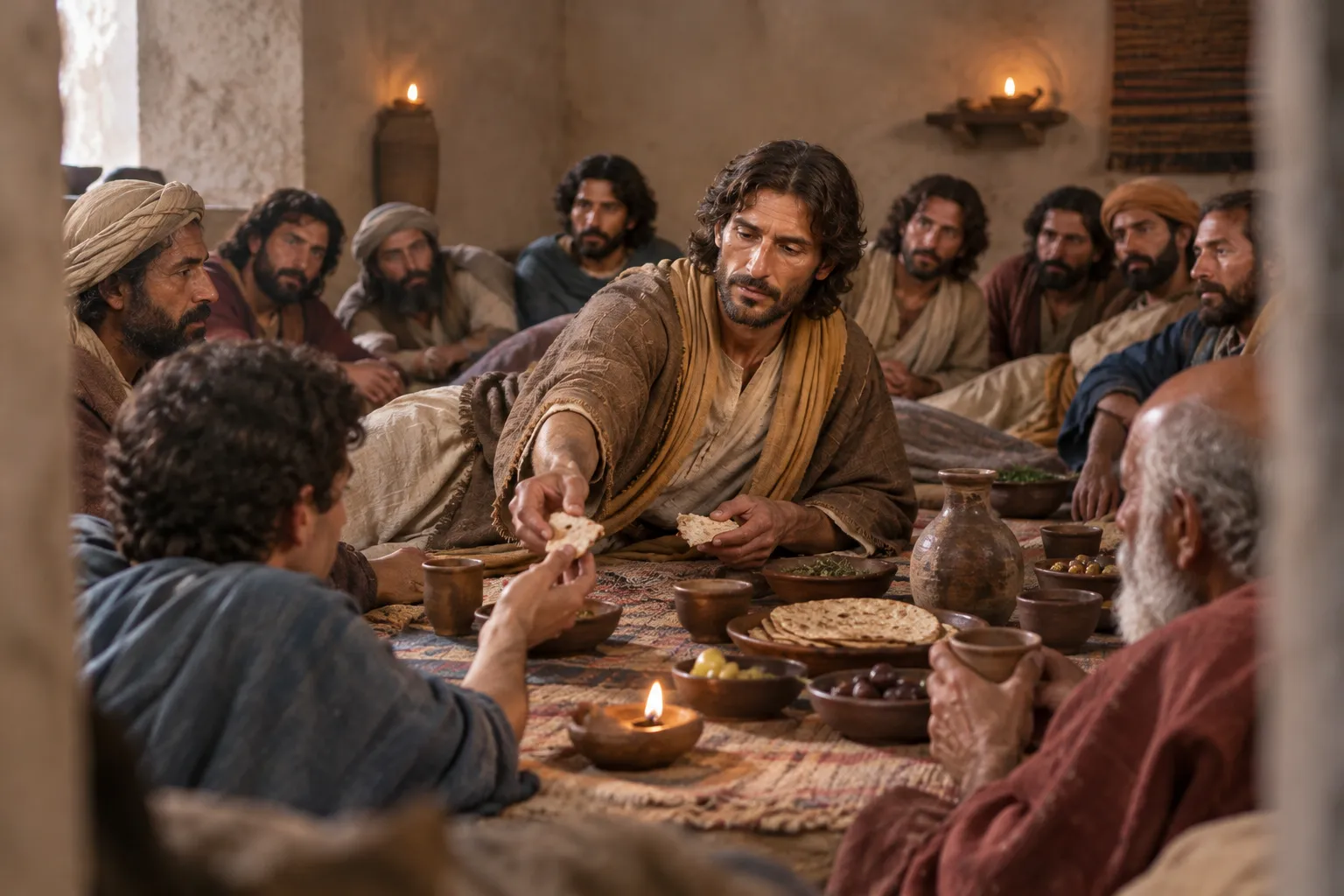 Jesus breaks the bread (Luke 22:14–20)