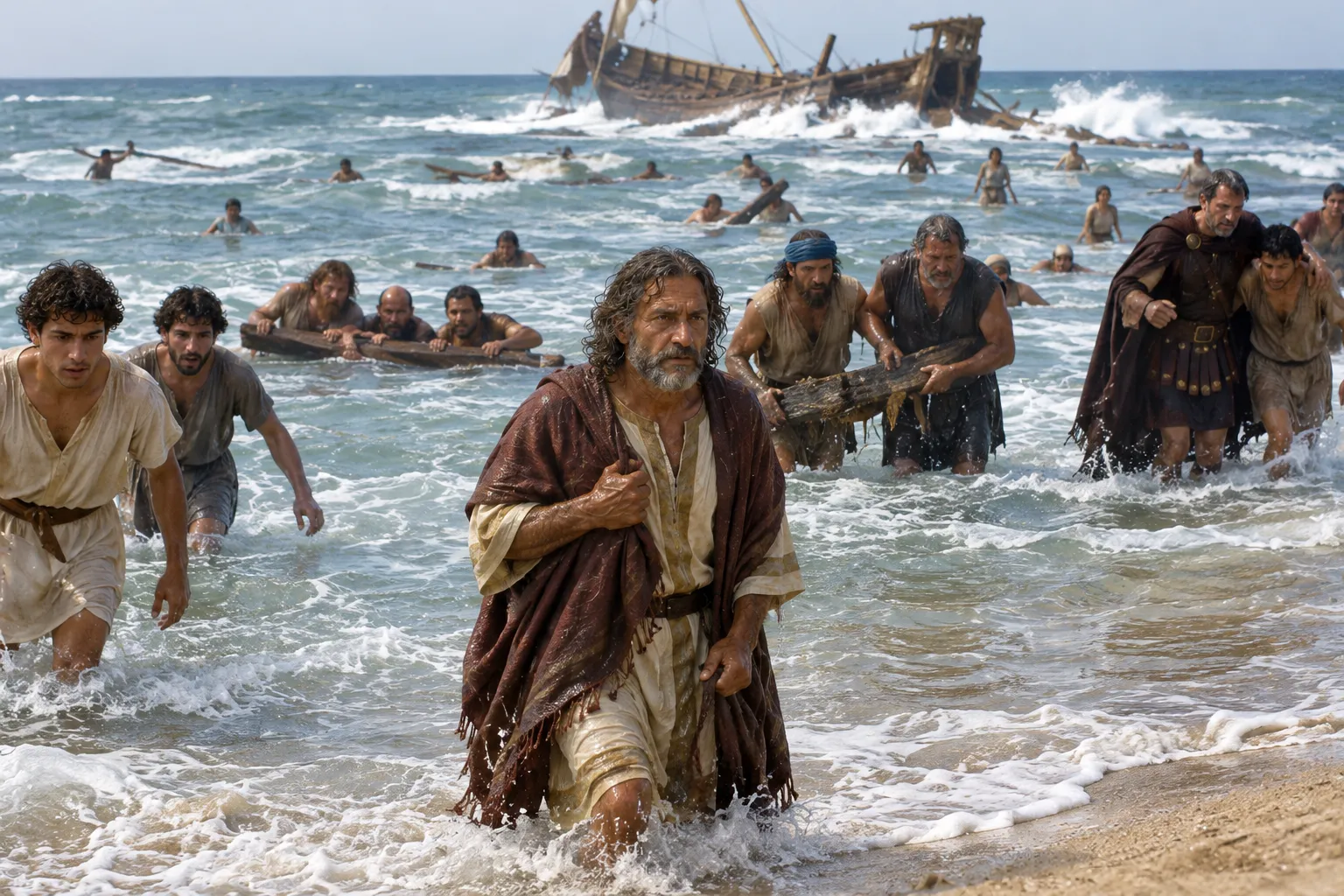 All reach land (Acts 27:43–44)