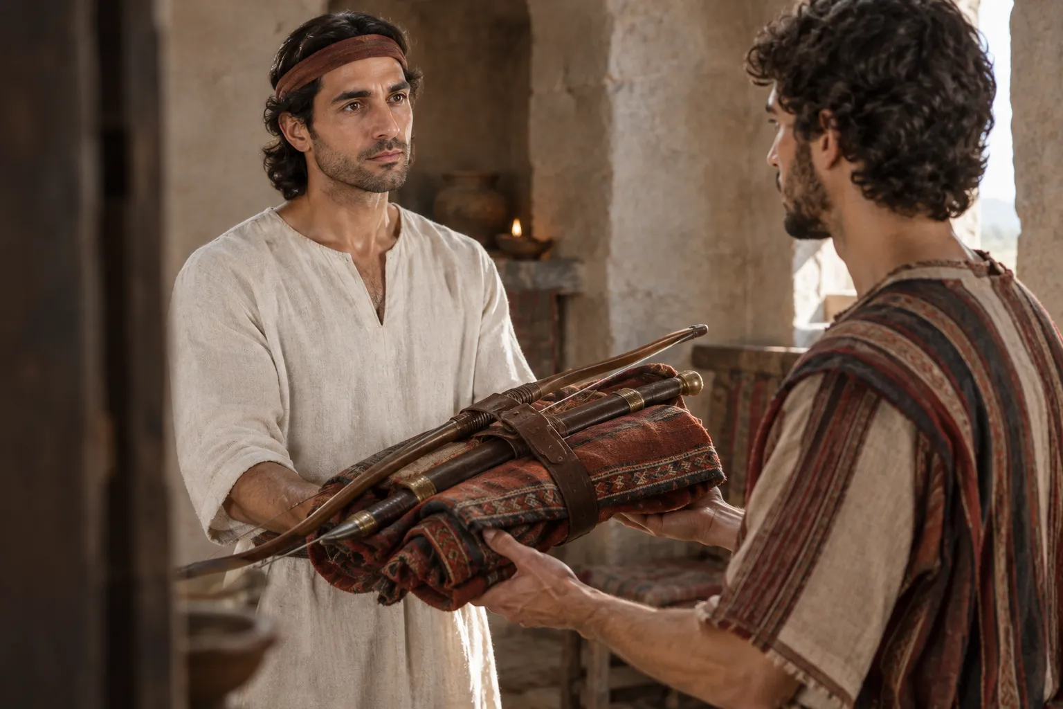 Jonathan Gives David His Robe and Weapons (1 Samuel 18:3–4)