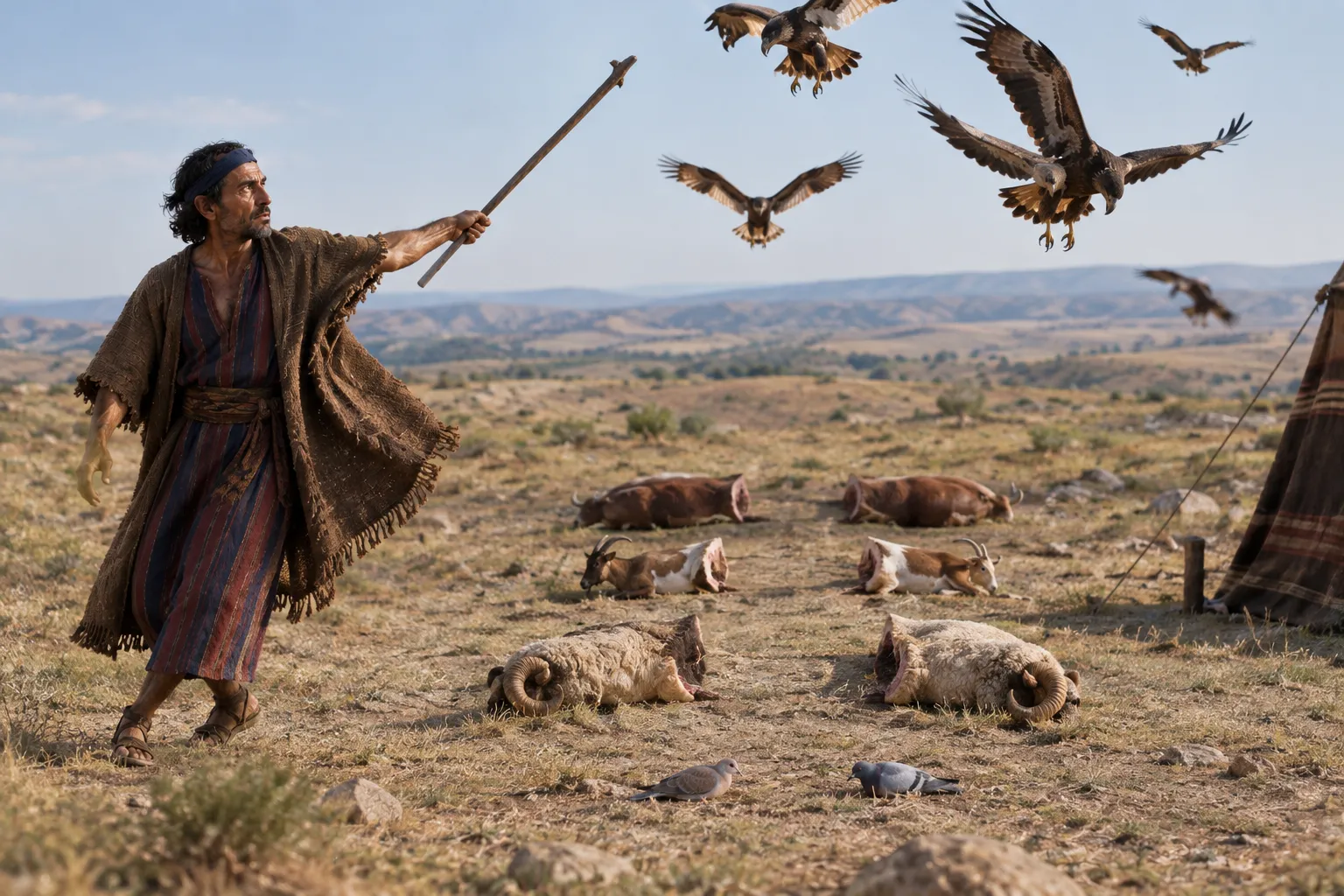 Abram drives away the birds of prey (Genesis 15:9–11)