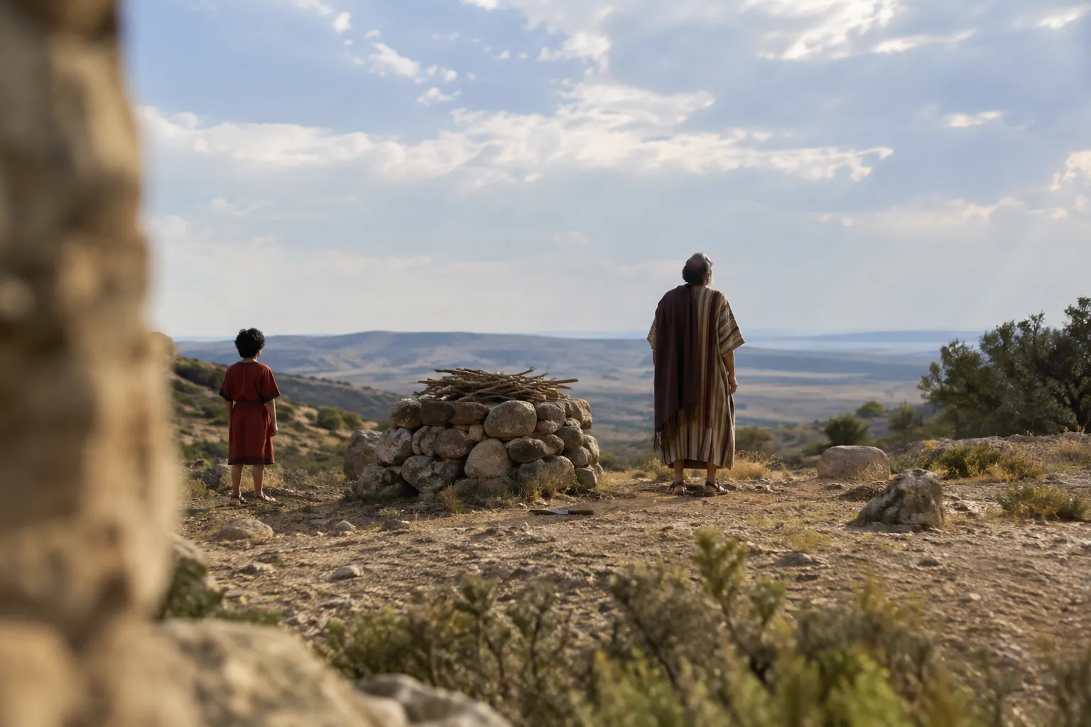 The heavenly call stops Abraham (Genesis 22:9–12)