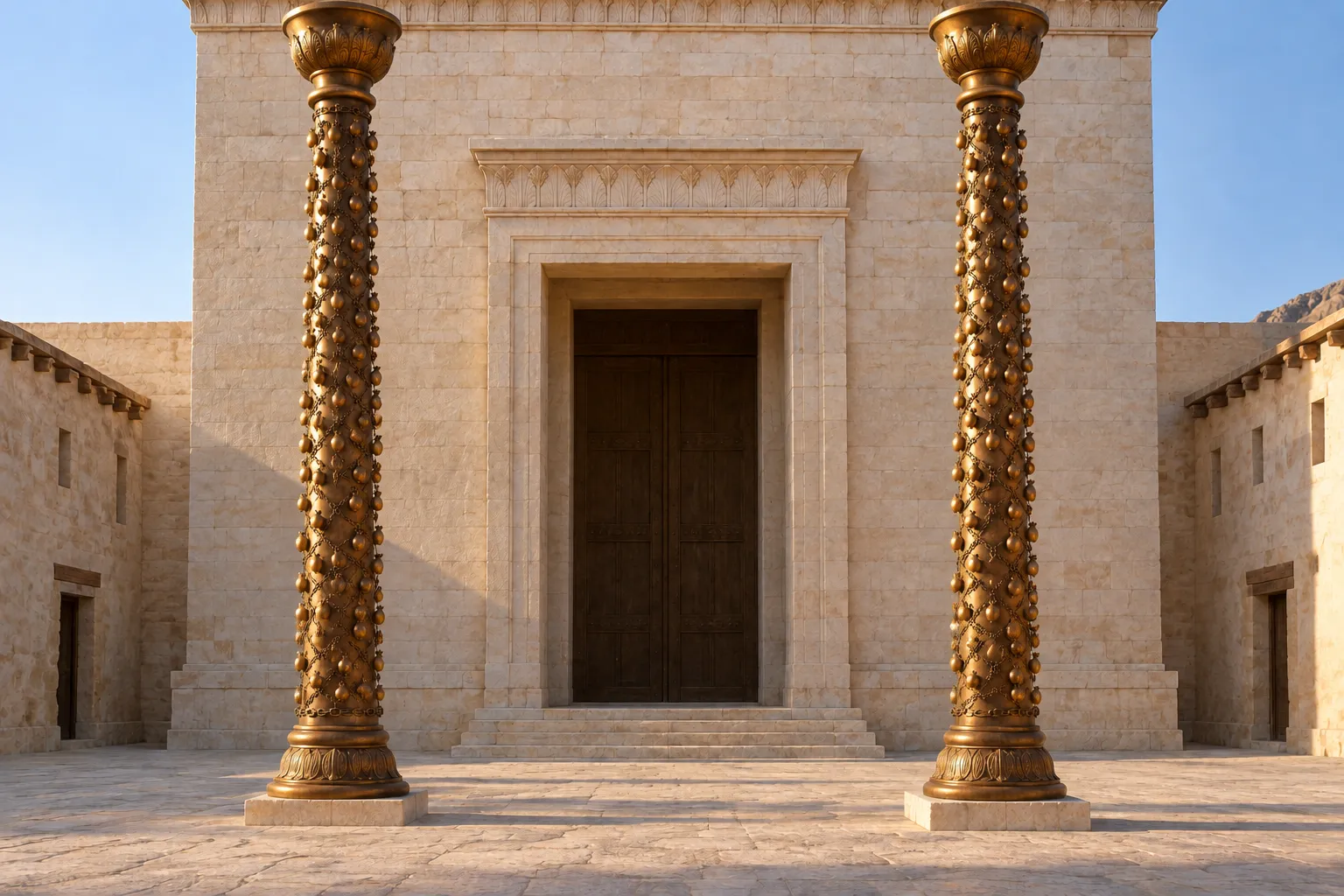 Jachin and Boaz Before the Temple (2 Chronicles 3:14–17)