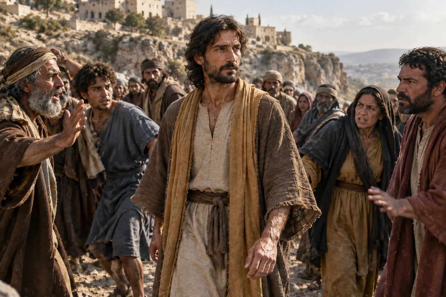 Jesus passes through the crowd (Luke 4:28–30)