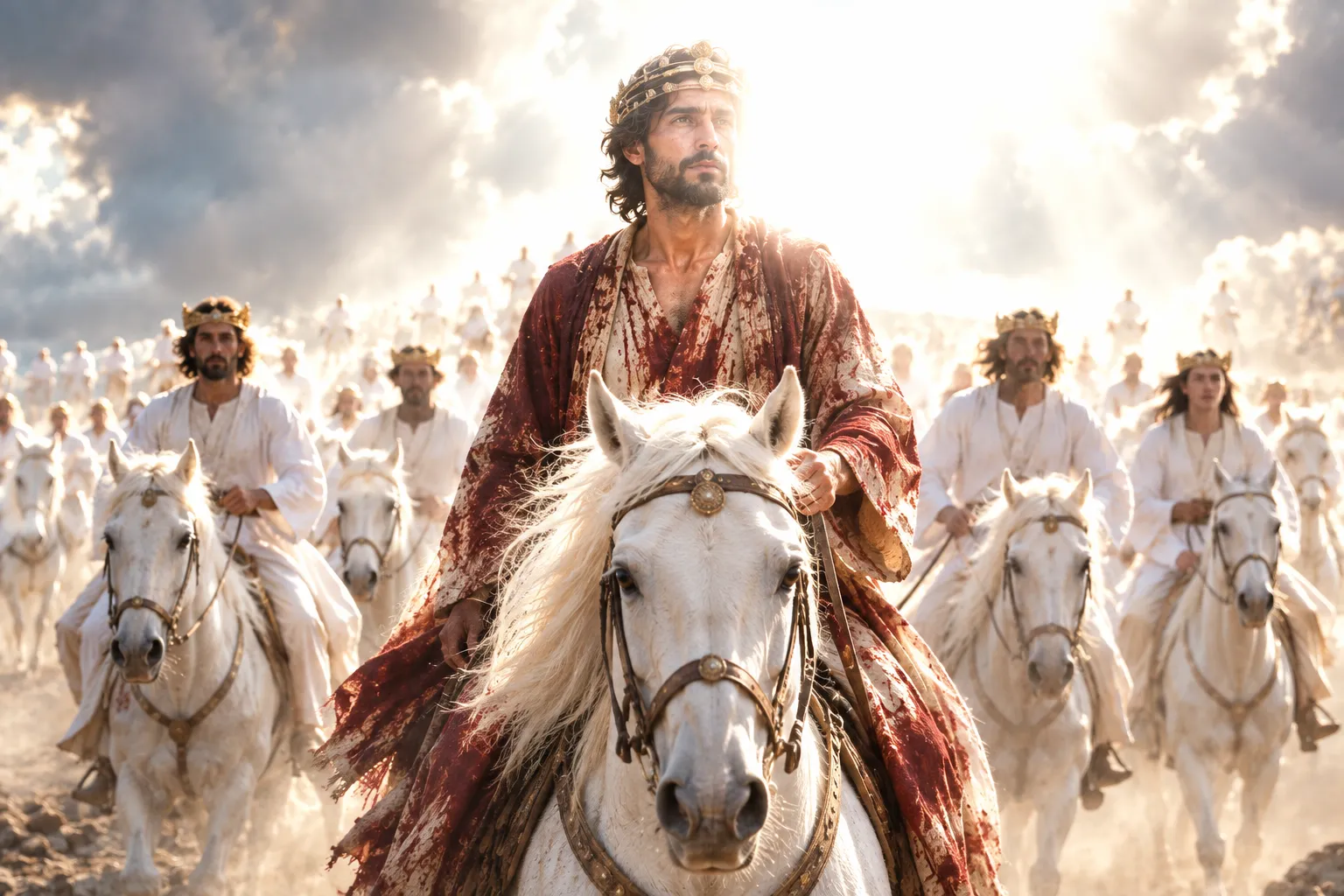Faithful and True rides from opened heaven (Revelation 19:11–16)
