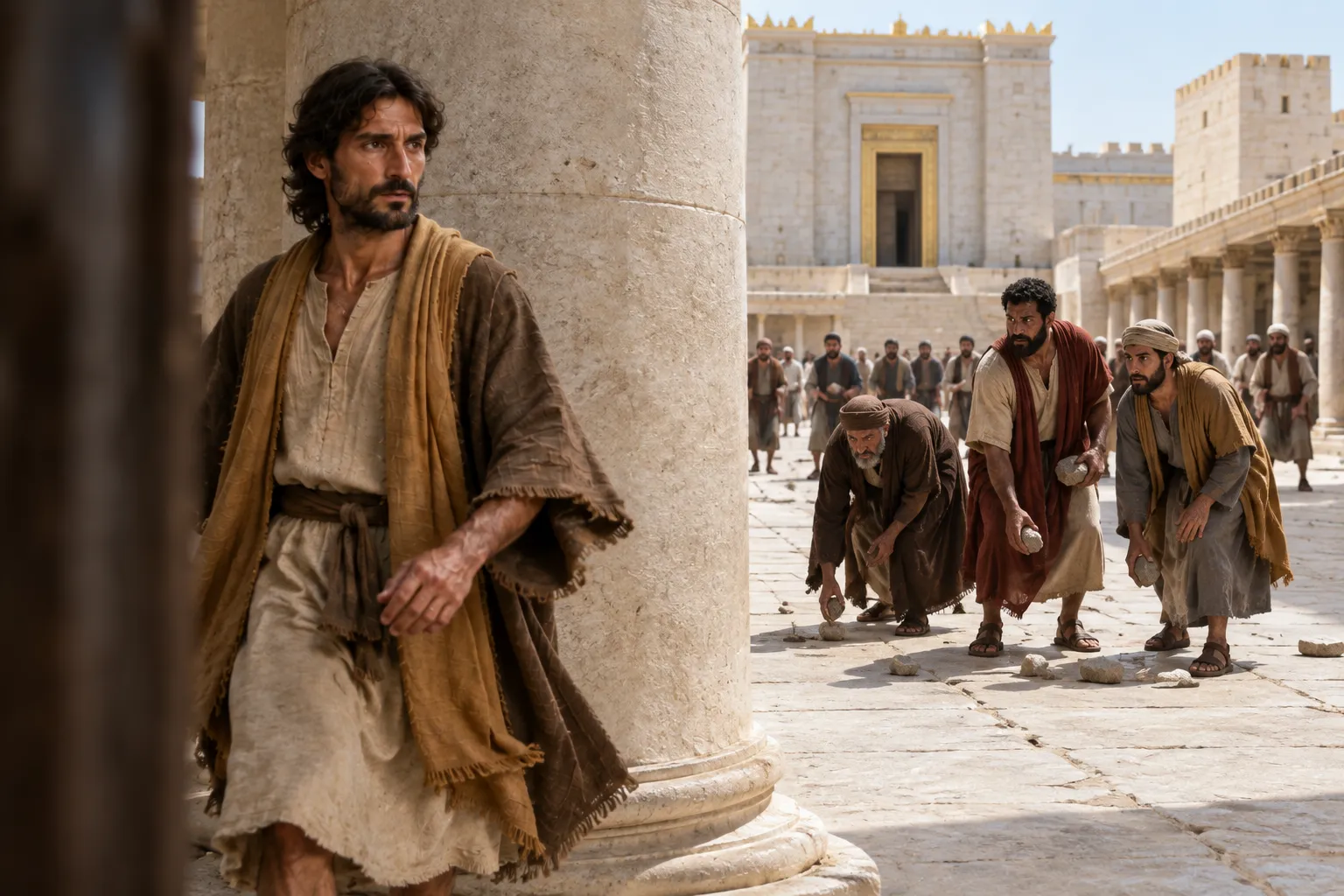 Jesus Goes Out of the Temple Area (John 8:59)