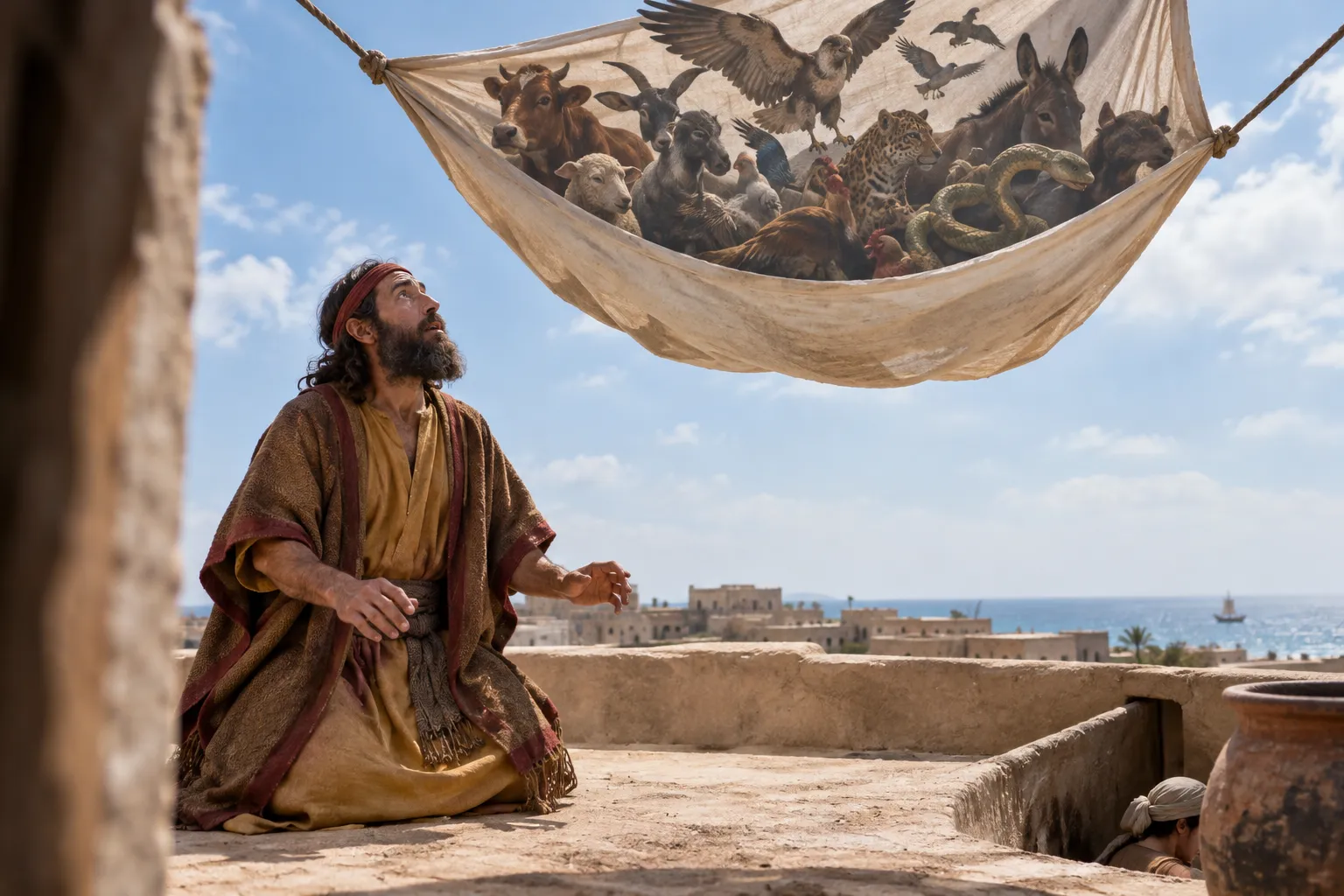 Peter sees the descending sheet (Acts 10:9–12)