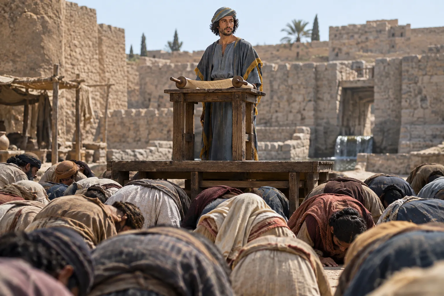 The people bow in worship (Nehemiah 8:6)
