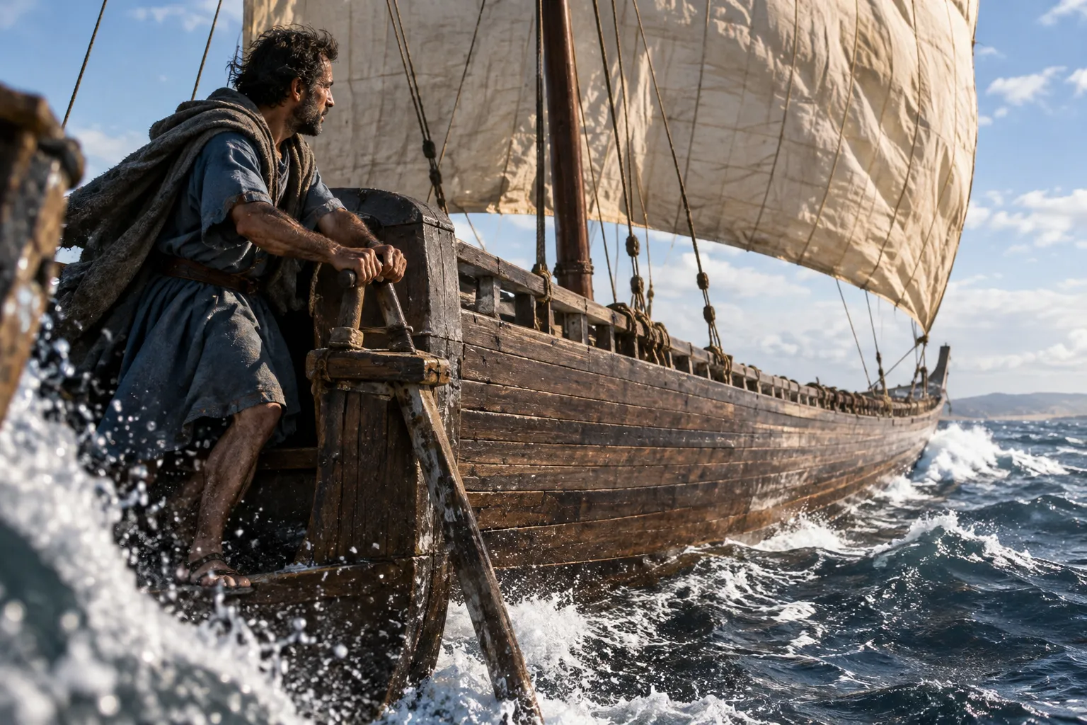 A large ship guided by a small rudder (James 3:4)