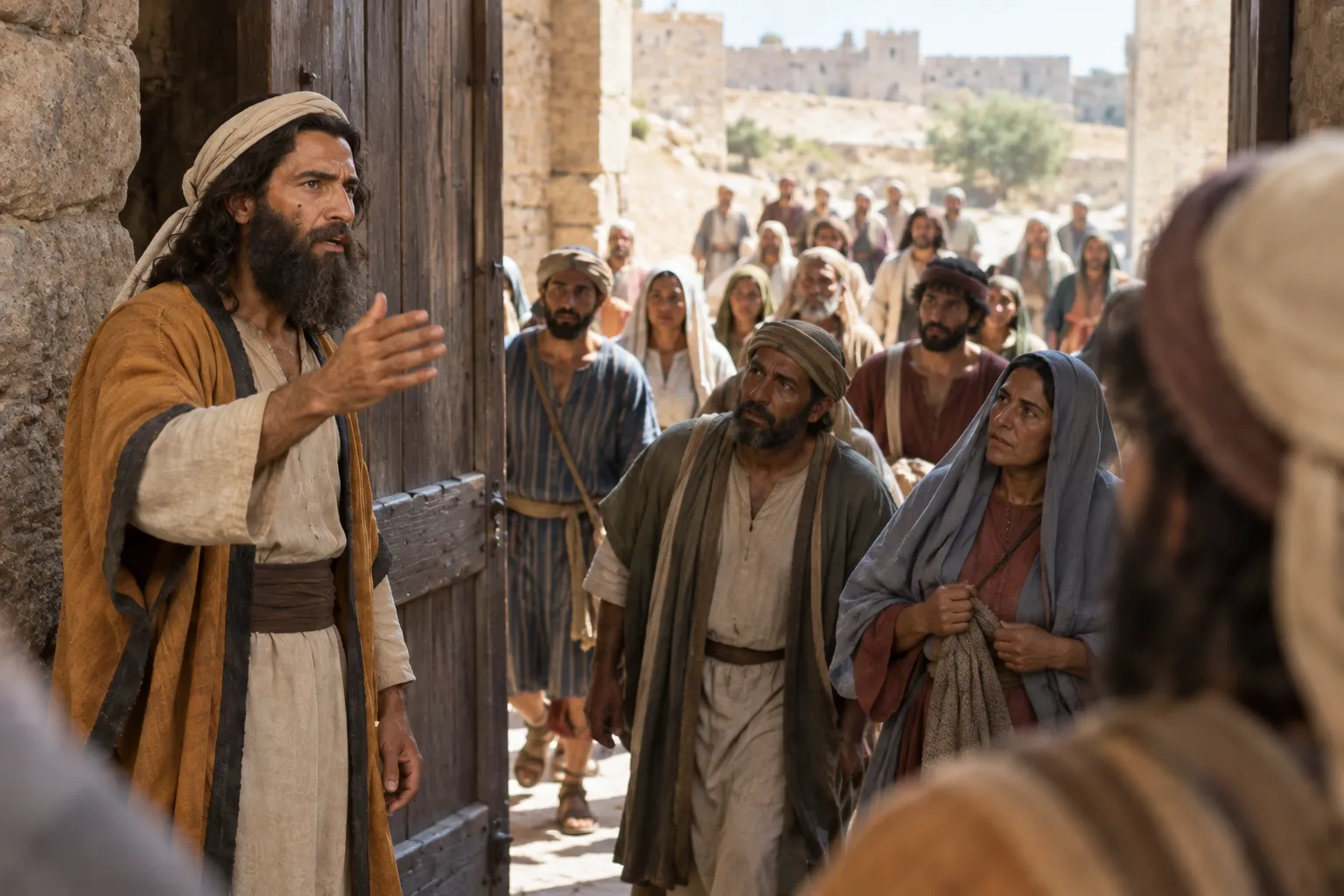Jeremiah proclaims at the temple gate (Jeremiah 7:1–4)