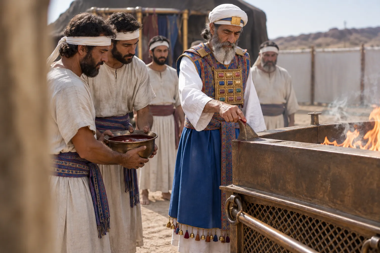 Blood applied to the altar (Leviticus 9:8–9)