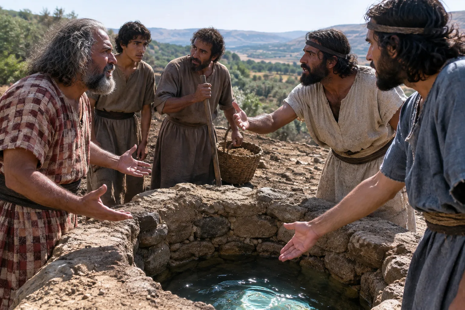 The herdsmen contend for Esek (Genesis 26:19–20)