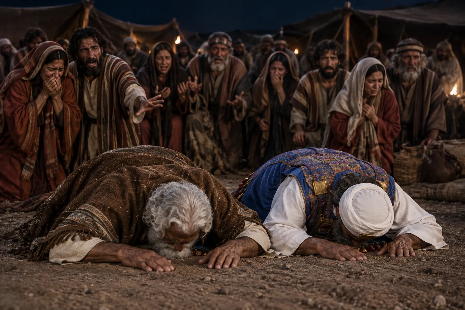 Moses and Aaron Fall Facedown Before the Weeping Assembly (Numbers 14:1–5)