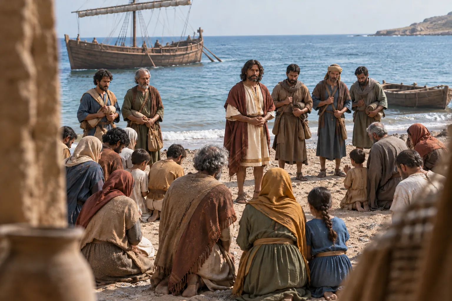 Farewell prayer on the Tyrian shore (Acts 21:5–6)