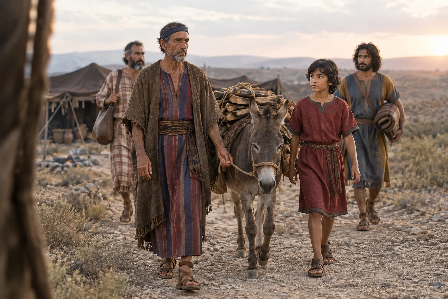 Abraham sets out with Isaac (Genesis 22:3)