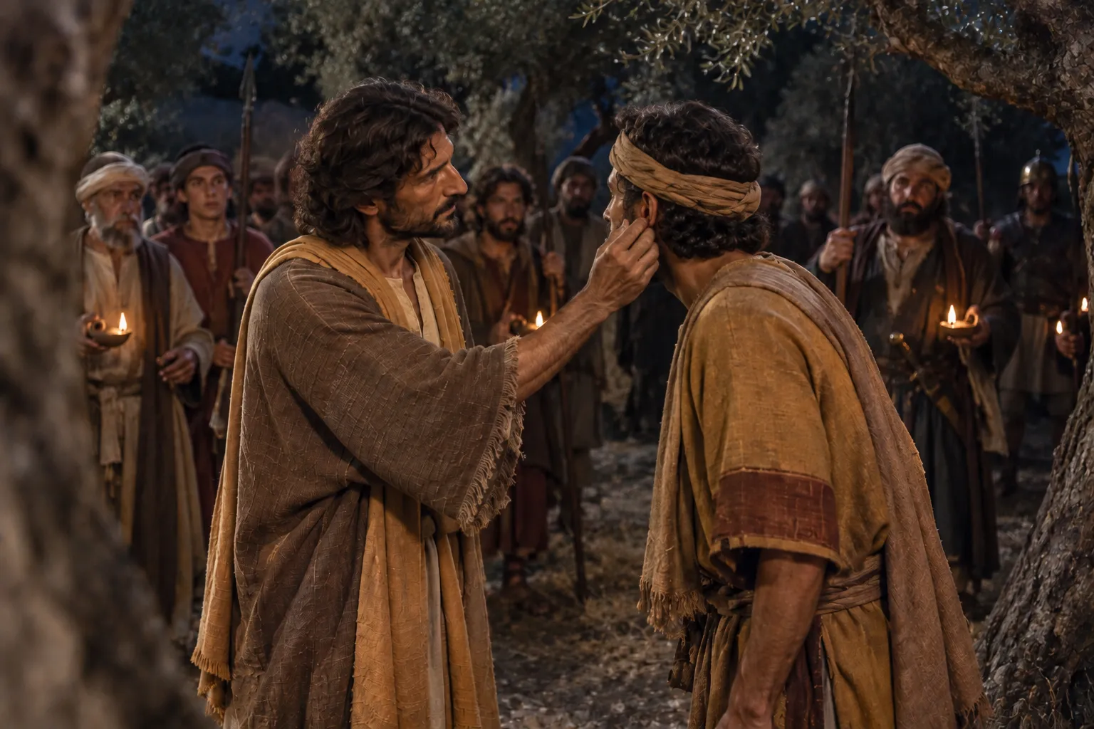 Jesus heals the servant’s ear (Luke 22:47–53)