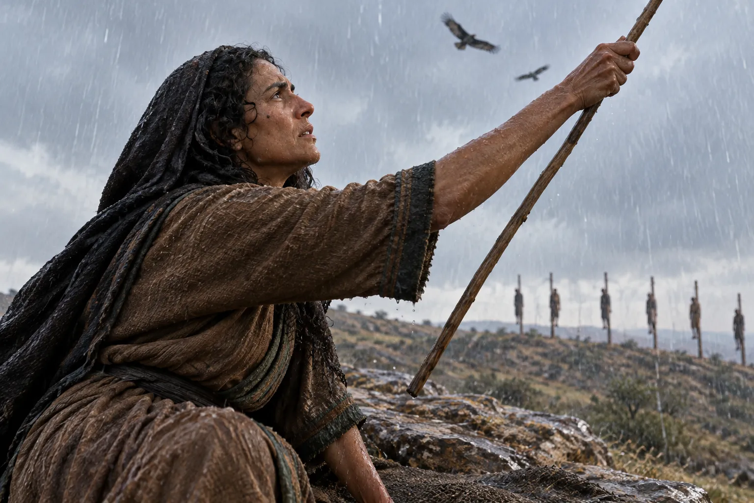 Rain falls at the end of Rizpah’s vigil (2 Samuel 21:9–10)